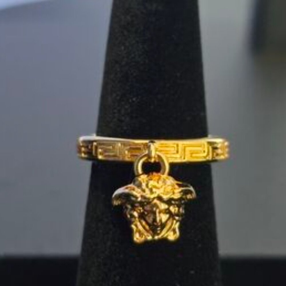 New Versace Gold Tone Medusa Dangling Ring